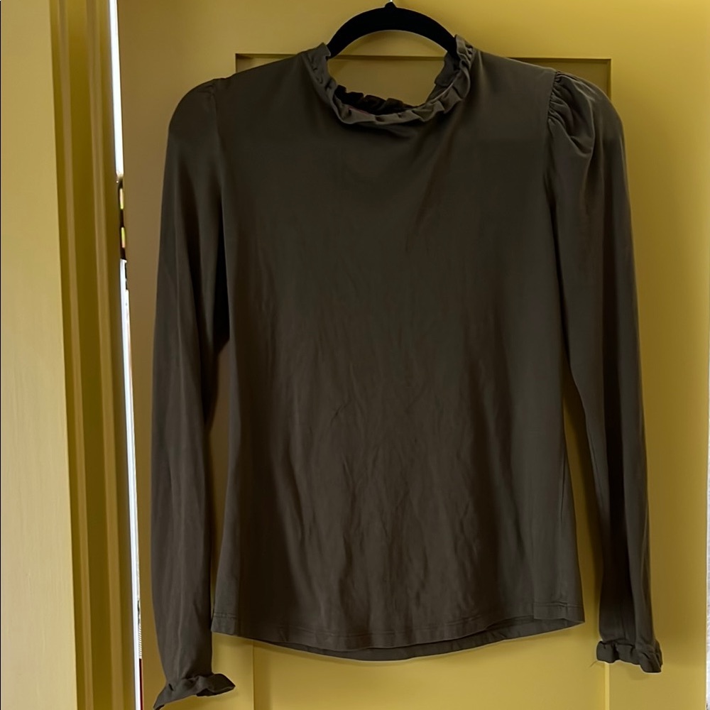 Olive Green Ruffle Neck Women's Top